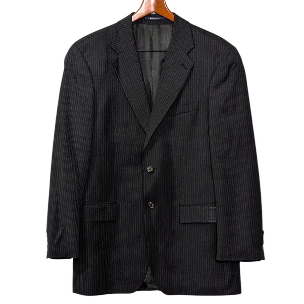 VTG Polo University by Ralph Lauren Sz 41T Black Blazer Gray Blue Pinstripes BUT